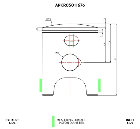 Preview: Kreidler 50ccm Luftgekühlt VHM Kolbensatz 40,00mm 12mm Kolbenbolzen 1-Ring