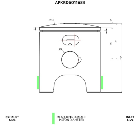 Kreidler 60ccm Luftgekühlt VHM Kolbensatz 43,95mm 12mm Kolbenbolzen 1-Ring