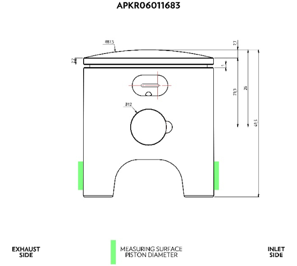 Kreidler 60ccm Luftgekühlt VHM Kolbensatz 43,95mm 12mm Kolbenbolzen 1-Ring